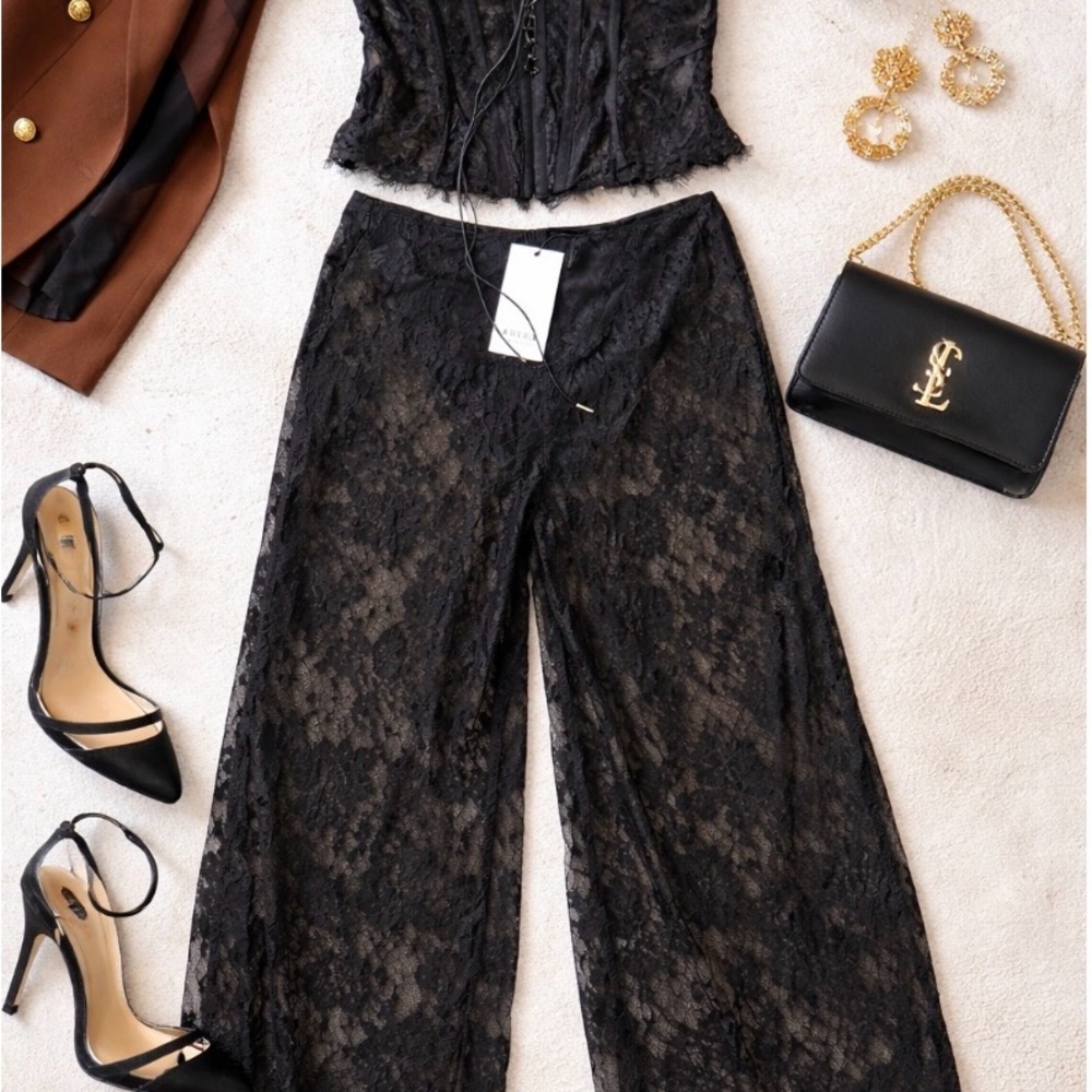 AKIRA Black Lace Wide-Leg Pants